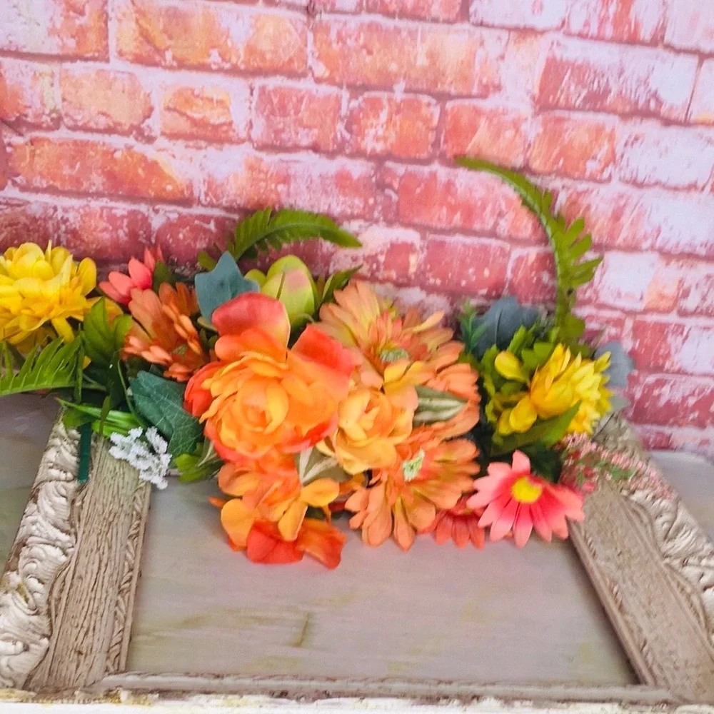 Shabby Chic Farmhouse Wall Colorful Spring Floral Wreath Wall Frame Decor